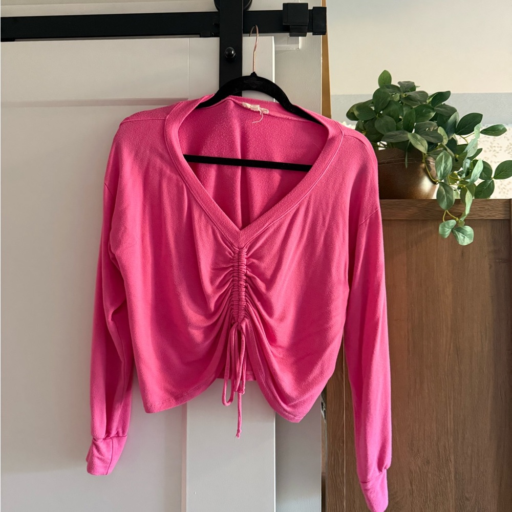 Pink Ruched V-Neck Women's Top Vici
